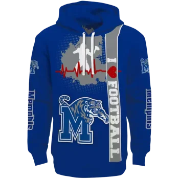 memphis tigers football heartbeat blue hoodie best selling