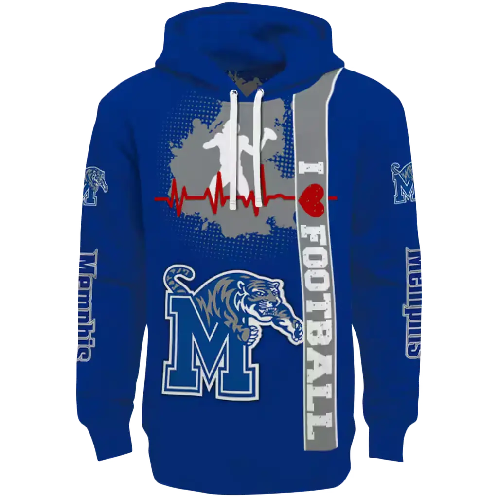memphis tigers football heartbeat blue hoodie best selling memphis tigers football heartbeat blue hoodie best selling