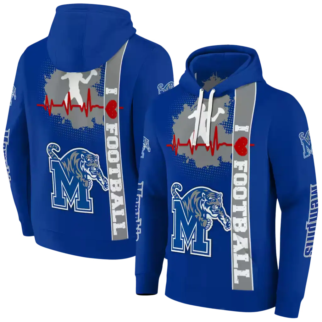 memphis tigers football heartbeat blue hoodie fashion forward memphis tigers football heartbeat blue hoodie fashion forward