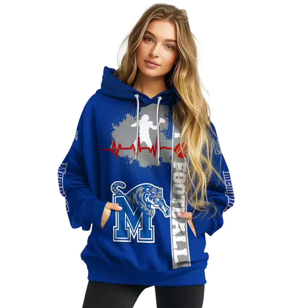 memphis tigers football heartbeat blue hoodie high quality memphis tigers football heartbeat blue hoodie high quality