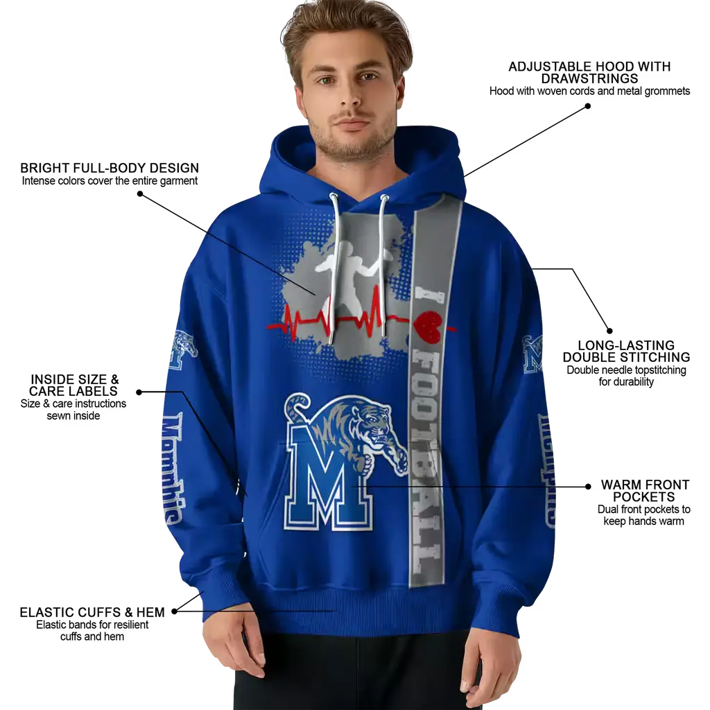memphis tigers football heartbeat blue hoodie latest model memphis tigers football heartbeat blue hoodie latest model