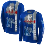 memphis tigers football heartbeat blue hoodie best selling