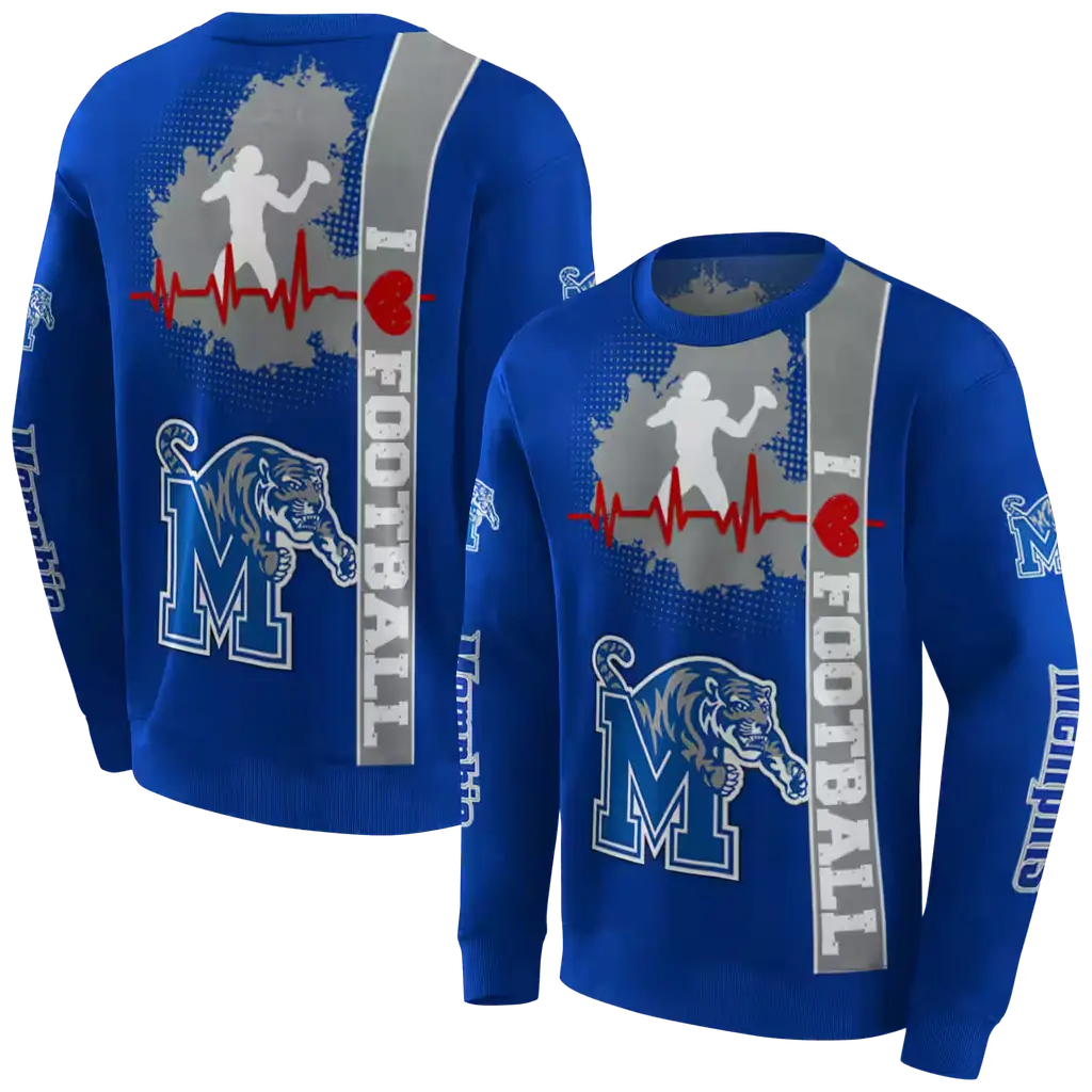 memphis tigers football heartbeat blue hoodie premium grade memphis tigers football heartbeat blue hoodie premium grade