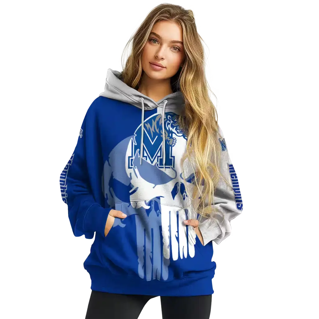 memphis tigers graphic punisher blue white hoodie high quality memphis tigers graphic punisher blue white hoodie high quality