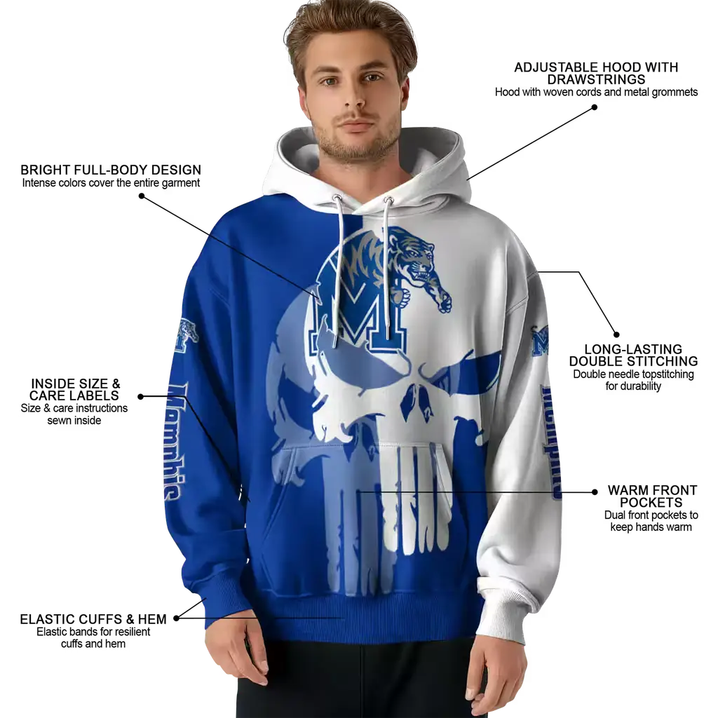 memphis tigers graphic punisher blue white hoodie latest model memphis tigers graphic punisher blue white hoodie latest model