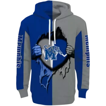 memphis tigers heartbeat graphic blue hoodie best selling