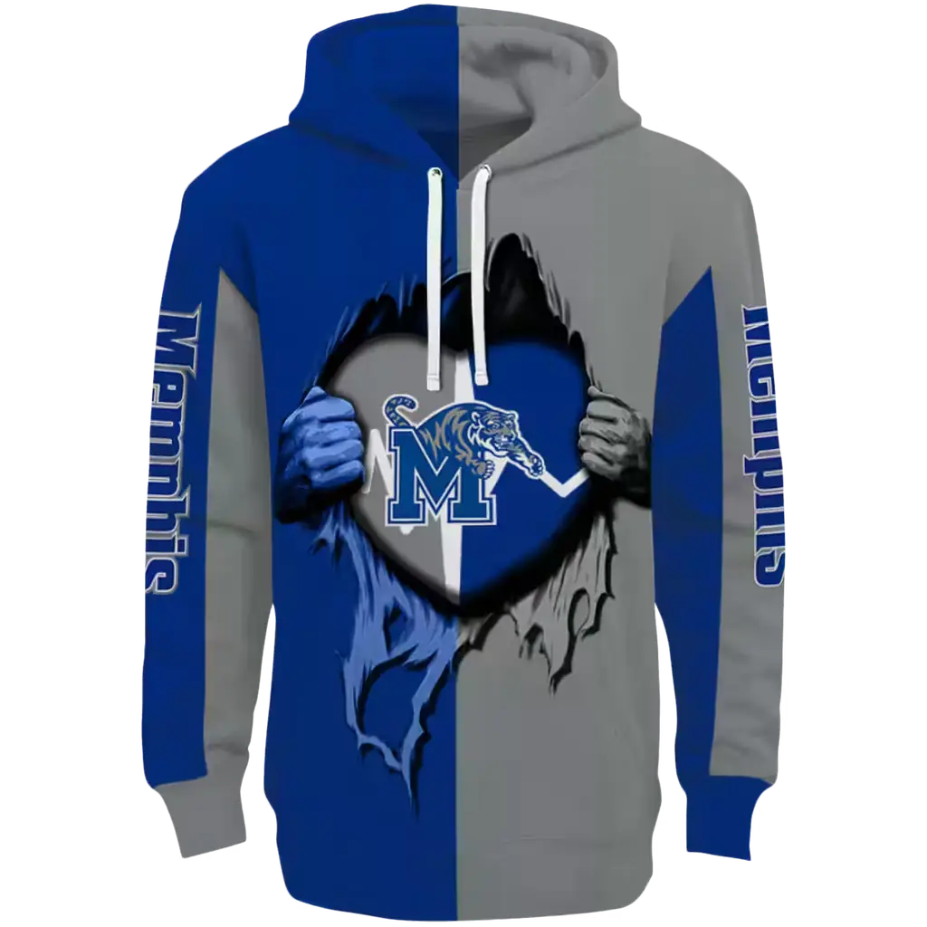 memphis tigers heartbeat graphic blue hoodie best selling memphis tigers heartbeat graphic blue hoodie best selling