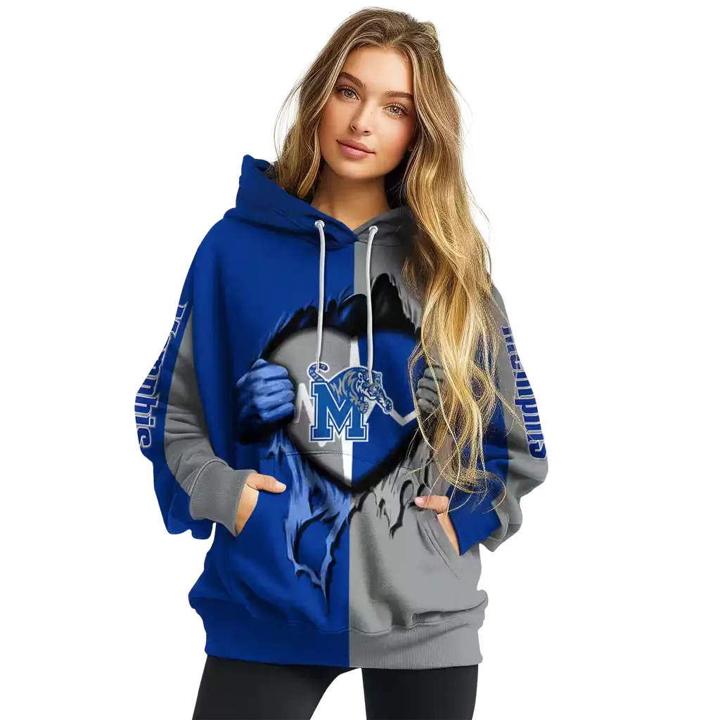 memphis tigers heartbeat graphic blue hoodie high quality memphis tigers heartbeat graphic blue hoodie high quality