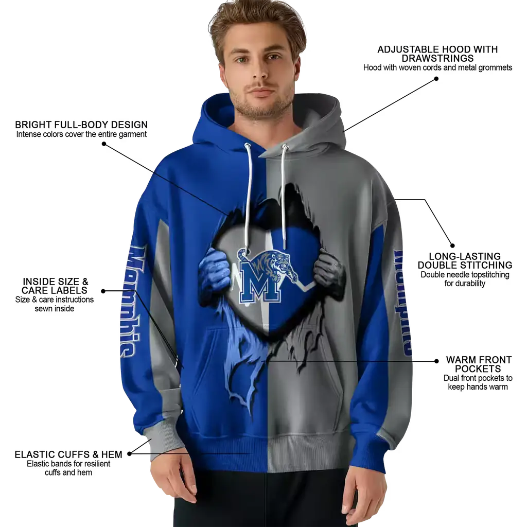 memphis tigers heartbeat graphic blue hoodie latest model memphis tigers heartbeat graphic blue hoodie latest model