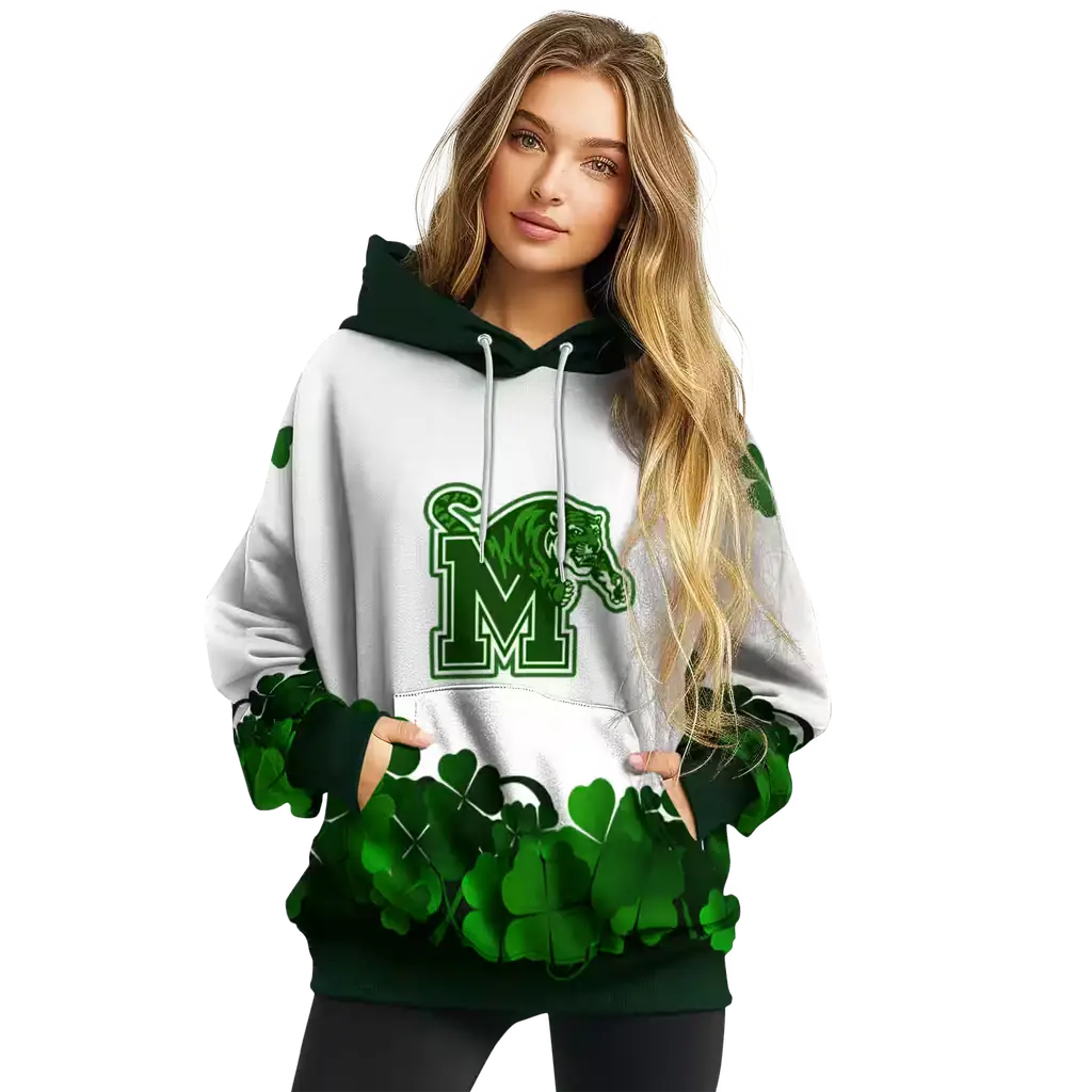 memphis tigers lucky motif white green hoodie high quality memphis tigers lucky motif white green hoodie high quality