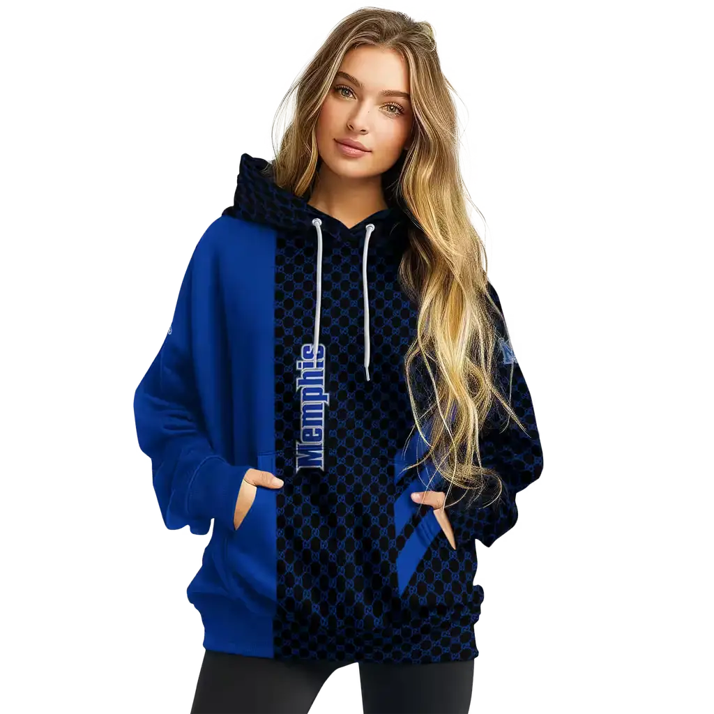 memphis tigers monogram pattern blue hoodie high quality memphis tigers monogram pattern blue hoodie high quality