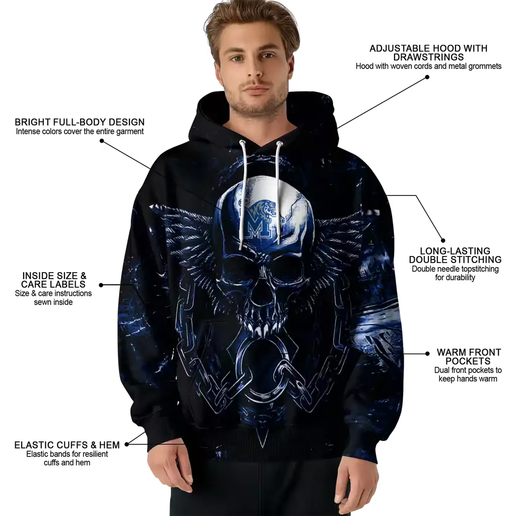 memphis tigers skull artwork blue black hoodie latest model memphis tigers skull artwork blue black hoodie latest model