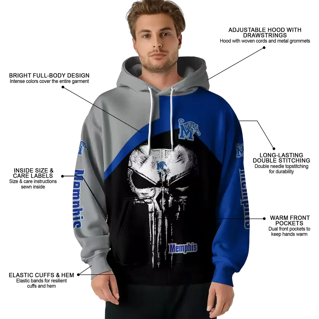 memphis tigers skull punisher gray black hoodie latest model memphis tigers skull punisher gray black hoodie latest model