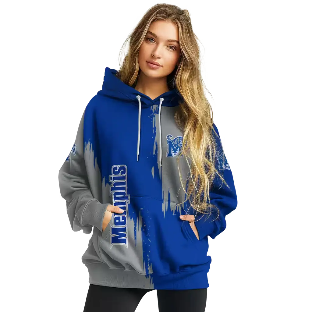 memphis tigers splatter effect blue hoodie high quality memphis tigers splatter effect blue hoodie high quality