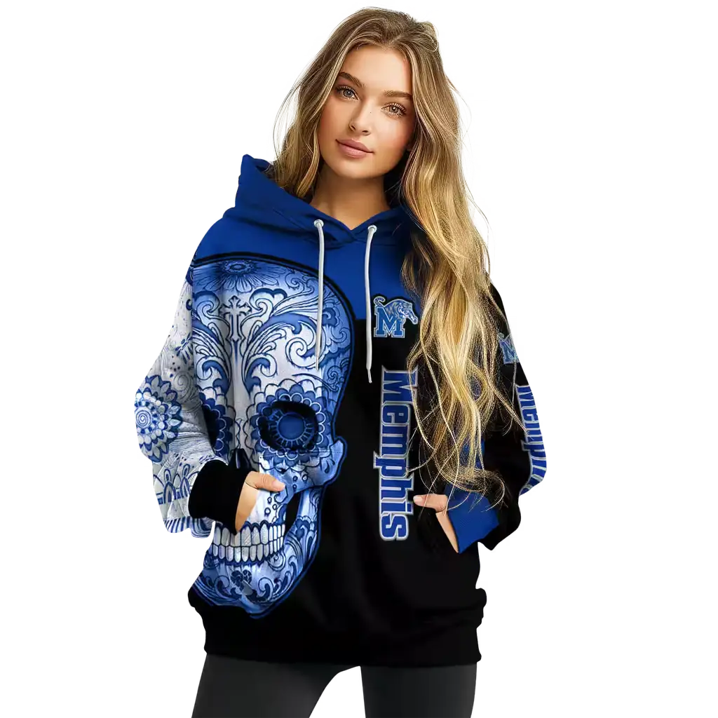 memphis tigers sugar skull blue black hoodie high quality memphis tigers sugar skull blue black hoodie high quality