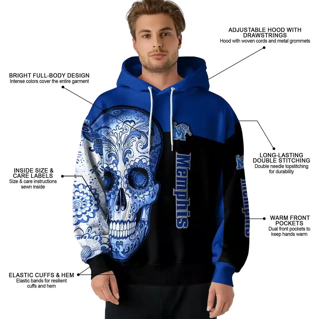 memphis tigers sugar skull blue black hoodie latest model memphis tigers sugar skull blue black hoodie latest model