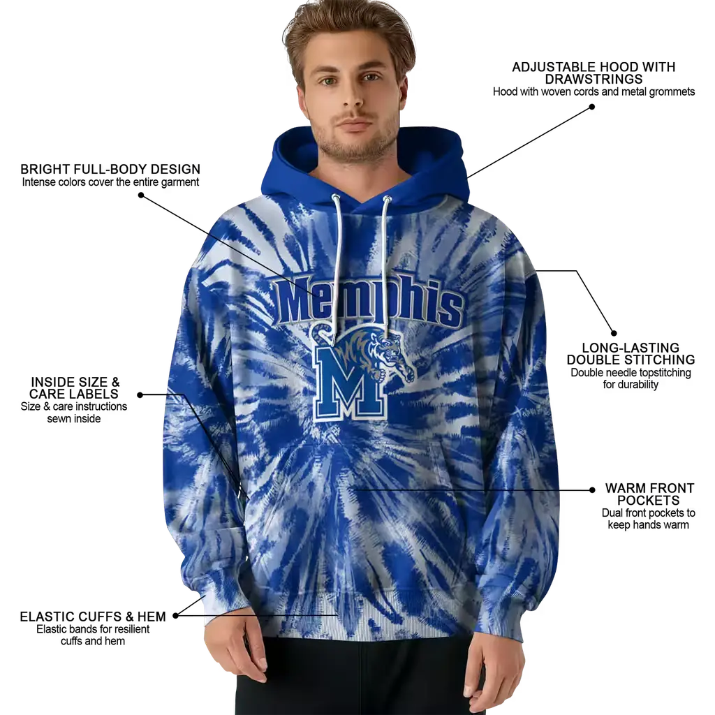 memphis tigers tie dye pattern blue hoodie latest model memphis tigers tie dye pattern blue hoodie latest model