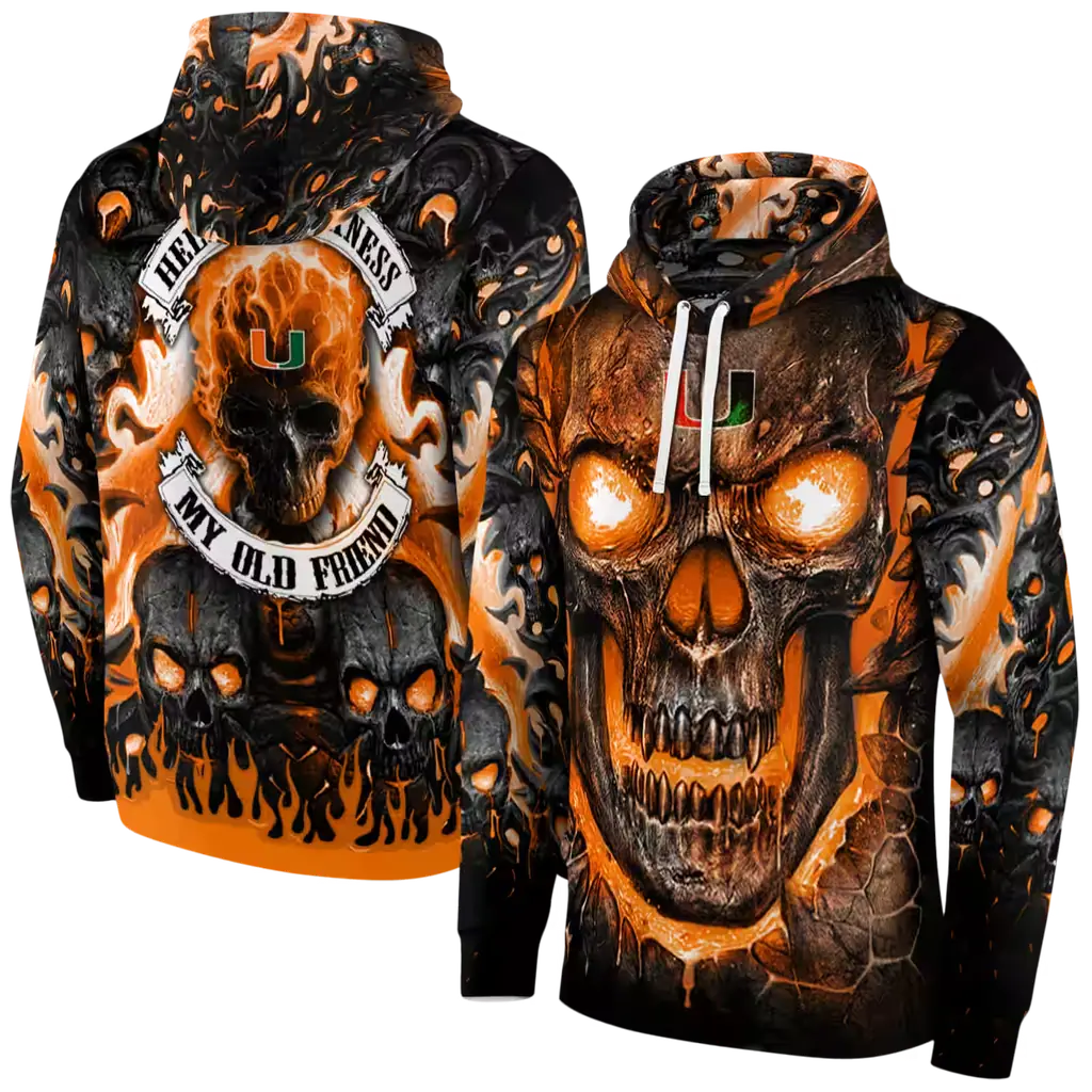 miami hurricanes demonic skull orange black hoodie fashion forward miami hurricanes demonic skull orange black hoodie fashion forward