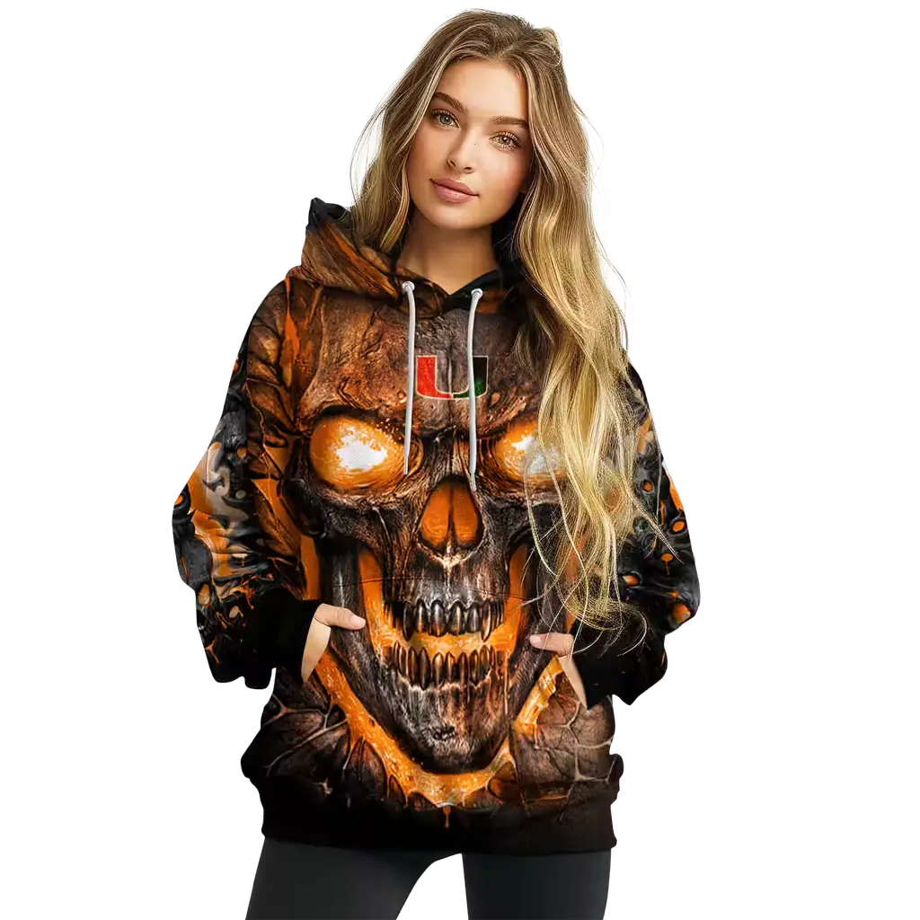 miami hurricanes demonic skull orange black hoodie high quality miami hurricanes demonic skull orange black hoodie high quality