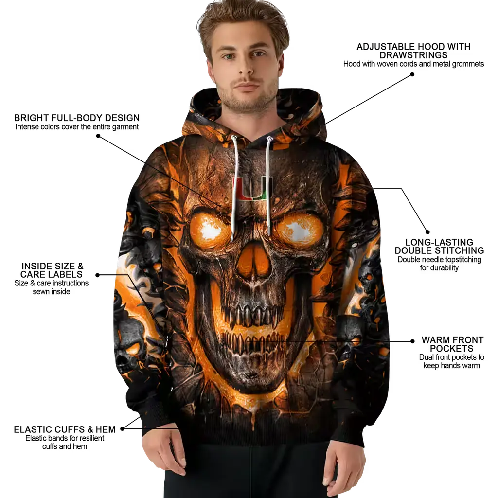 miami hurricanes demonic skull orange black hoodie latest model miami hurricanes demonic skull orange black hoodie latest model