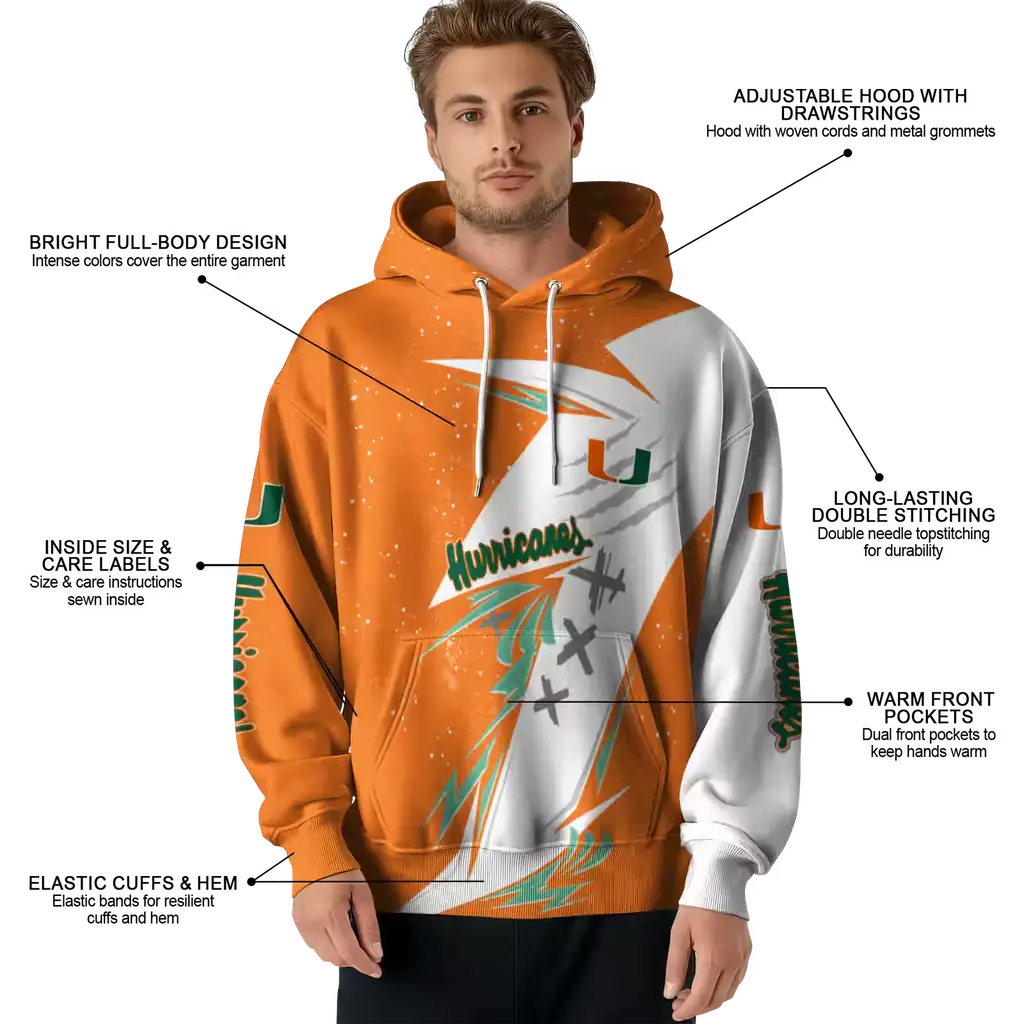 miami hurricanes dynamic slash orange white hoodie latest model miami hurricanes dynamic slash orange white hoodie latest model