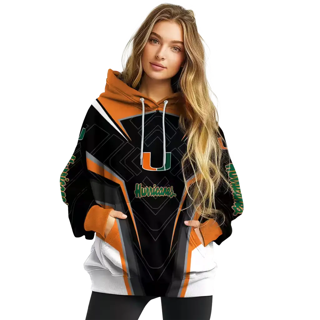 miami hurricanes futuristic pattern orange black hoodie high quality miami hurricanes futuristic pattern orange black hoodie high quality