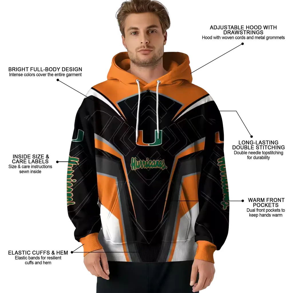 miami hurricanes futuristic pattern orange black hoodie latest model miami hurricanes futuristic pattern orange black hoodie latest model