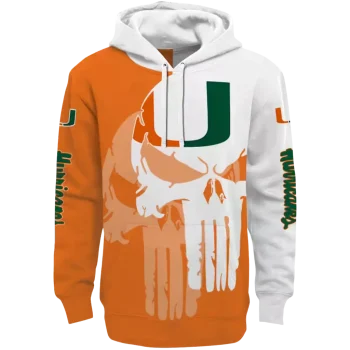 miami hurricanes graphic punisher orange white hoodie best selling