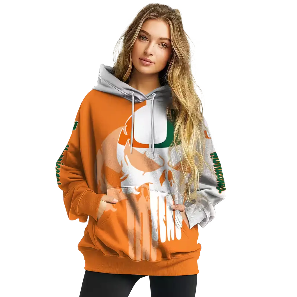 miami hurricanes graphic punisher orange white hoodie high quality miami hurricanes graphic punisher orange white hoodie high quality