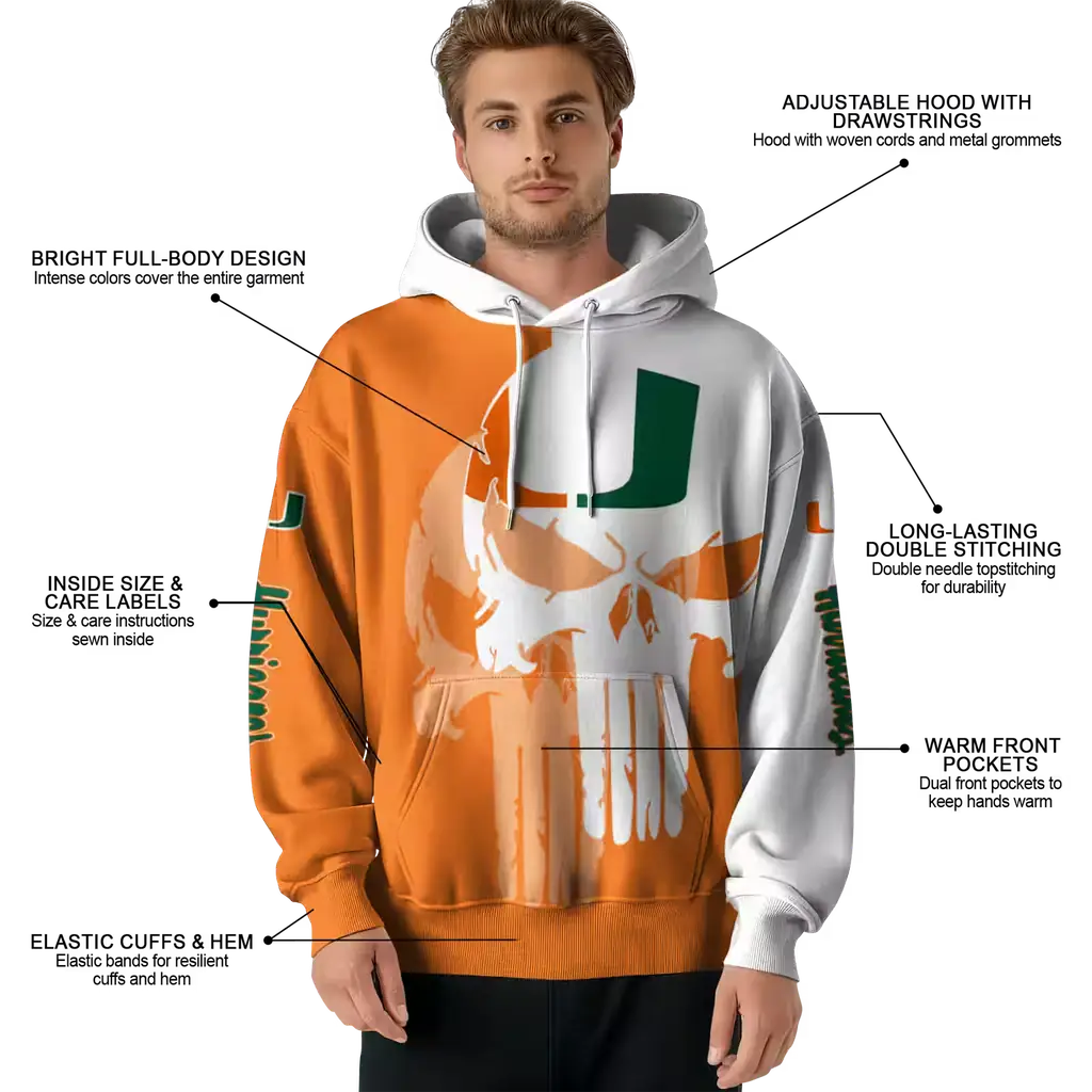 miami hurricanes graphic punisher orange white hoodie latest model miami hurricanes graphic punisher orange white hoodie latest model