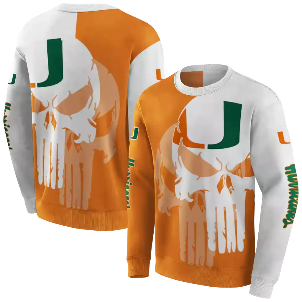 miami hurricanes graphic punisher orange white hoodie premium grade miami hurricanes graphic punisher orange white hoodie premium grade