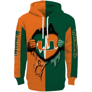 miami hurricanes heartbeat graphic orange hoodie best selling