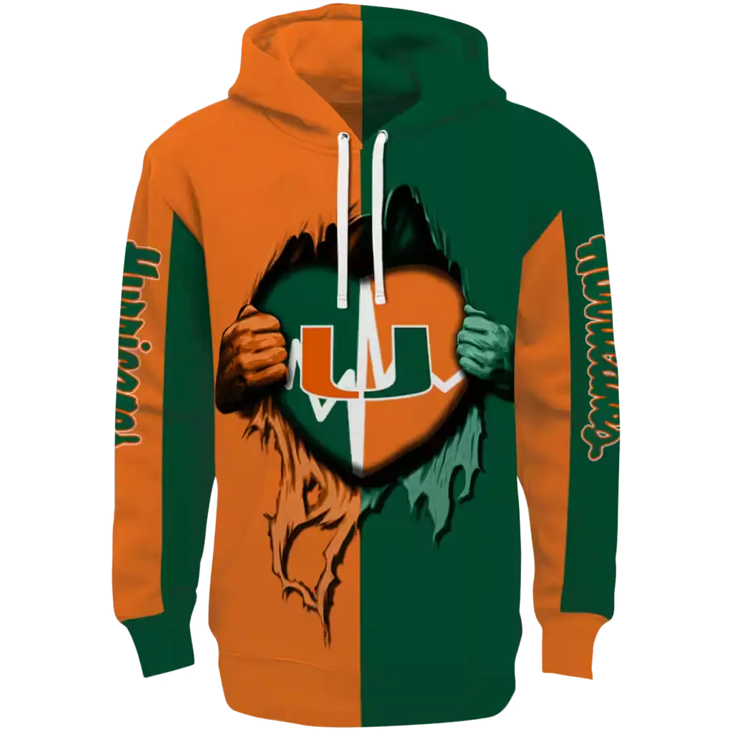 miami hurricanes heartbeat graphic orange hoodie best selling miami hurricanes heartbeat graphic orange hoodie best selling
