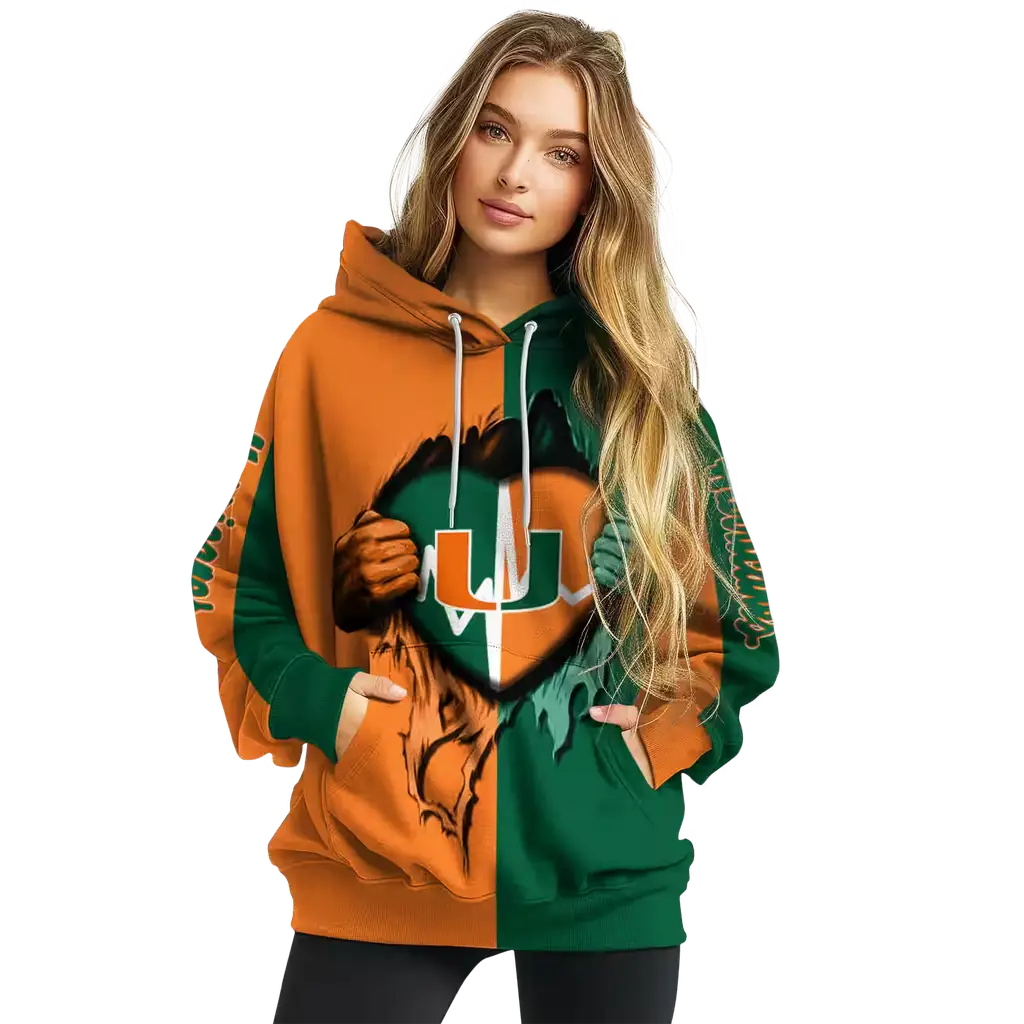 miami hurricanes heartbeat graphic orange hoodie high quality miami hurricanes heartbeat graphic orange hoodie high quality