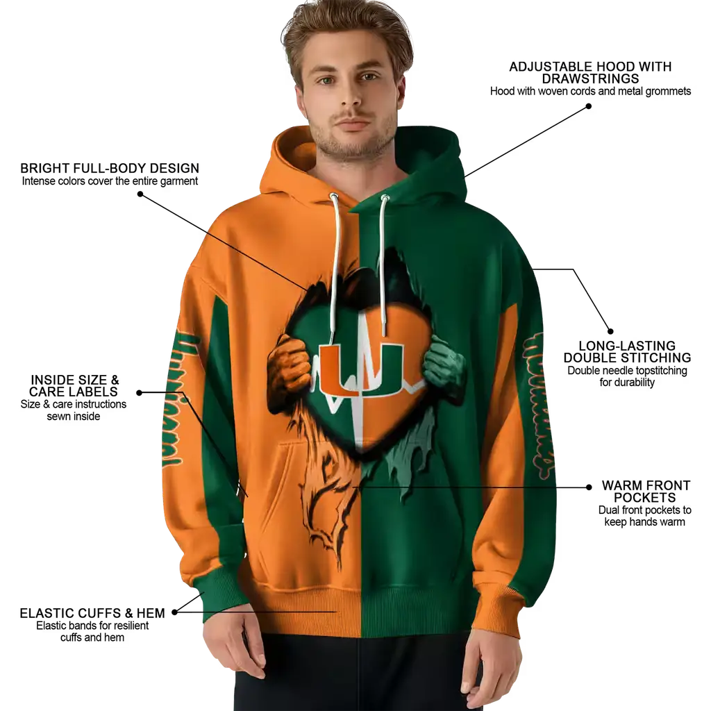 miami hurricanes heartbeat graphic orange hoodie latest model miami hurricanes heartbeat graphic orange hoodie latest model