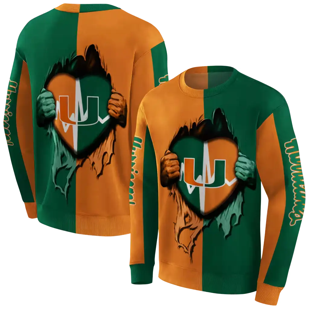 miami hurricanes heartbeat graphic orange hoodie premium grade miami hurricanes heartbeat graphic orange hoodie premium grade