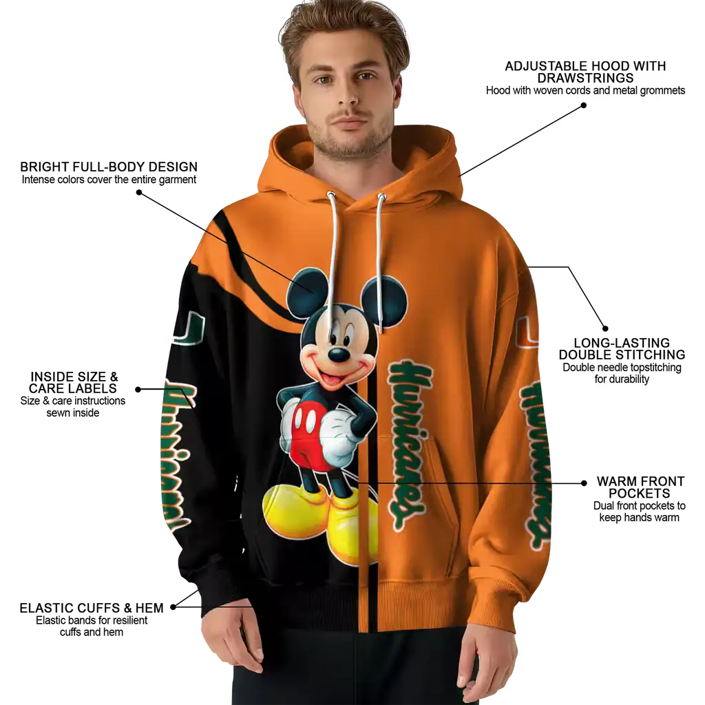 miami hurricanes mickey mouse orange black hoodie latest model miami hurricanes mickey mouse orange black hoodie latest model
