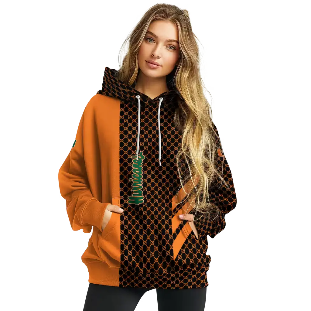 miami hurricanes monogram pattern orange hoodie high quality miami hurricanes monogram pattern orange hoodie high quality