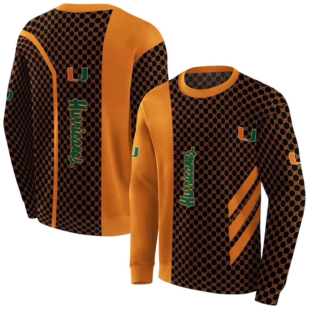miami hurricanes monogram pattern orange hoodie premium grade miami hurricanes monogram pattern orange hoodie premium grade