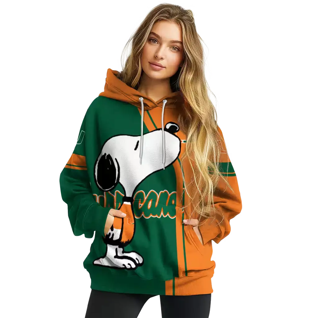 miami hurricanes playful snoopy orange hoodie high quality miami hurricanes playful snoopy orange hoodie high quality