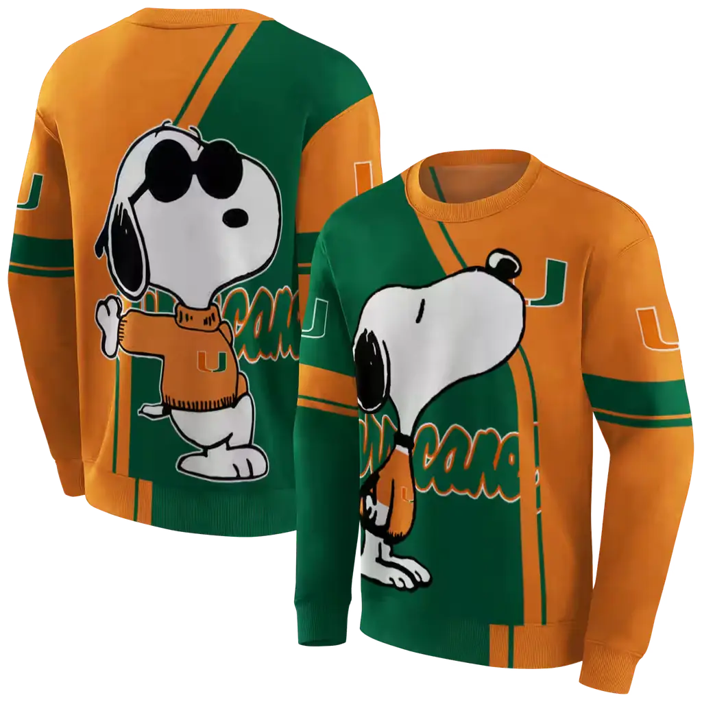 miami hurricanes playful snoopy orange hoodie premium grade miami hurricanes playful snoopy orange hoodie premium grade