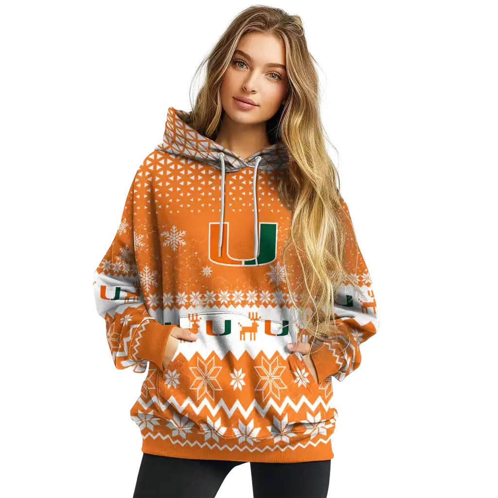 miami hurricanes reindeer motif orange hoodie high quality miami hurricanes reindeer motif orange hoodie high quality
