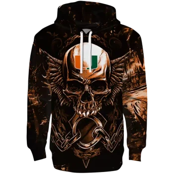 miami hurricanes skull artwork orange black hoodie best selling