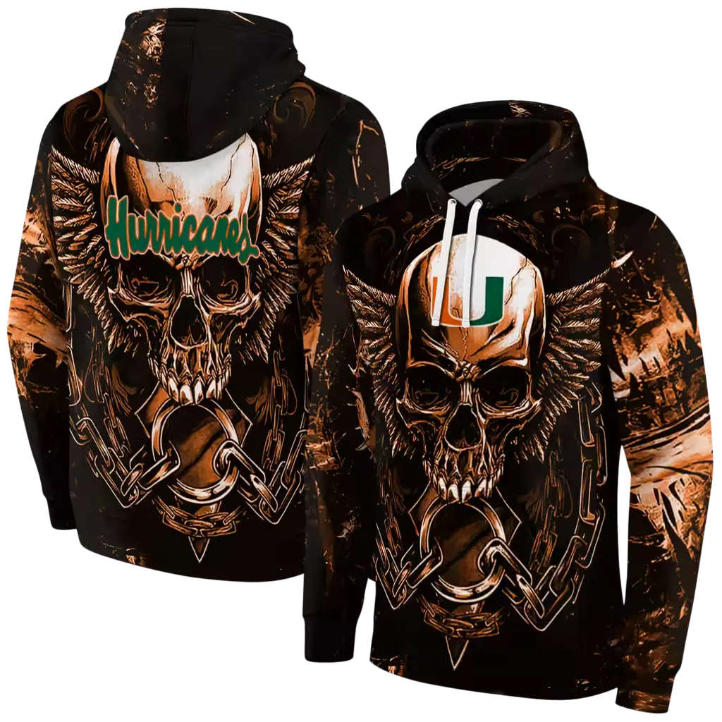 miami hurricanes skull artwork orange black hoodie fashion forward miami hurricanes skull artwork orange black hoodie fashion forward