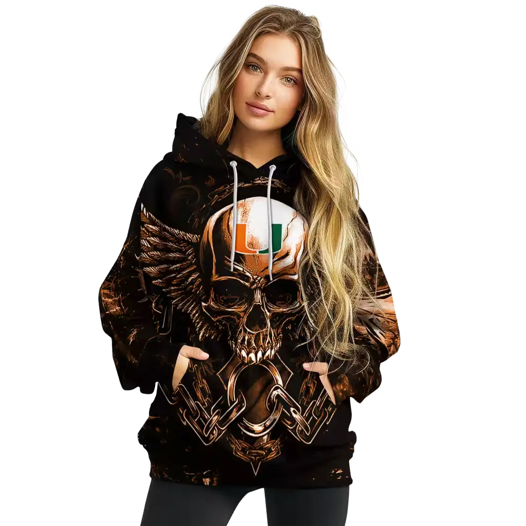 miami hurricanes skull artwork orange black hoodie high quality miami hurricanes skull artwork orange black hoodie high quality