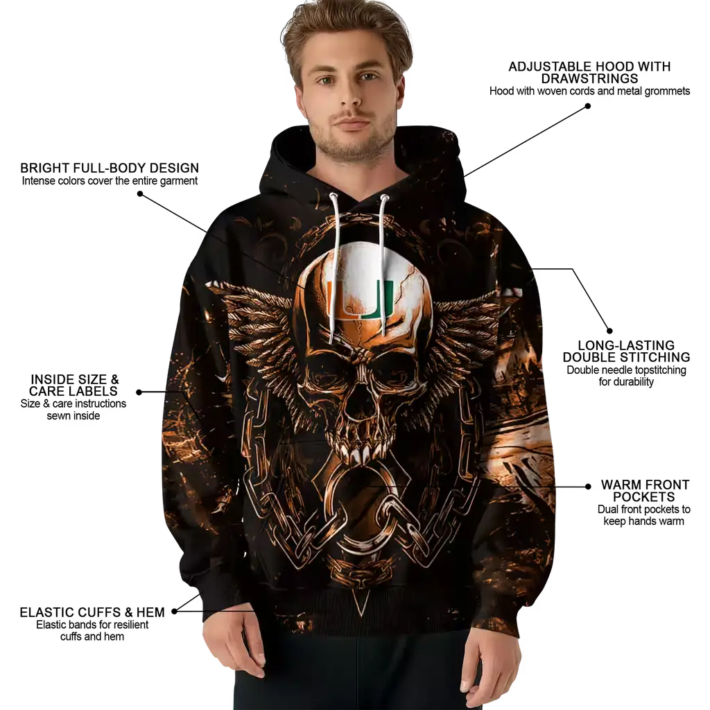 miami hurricanes skull artwork orange black hoodie latest model miami hurricanes skull artwork orange black hoodie latest model