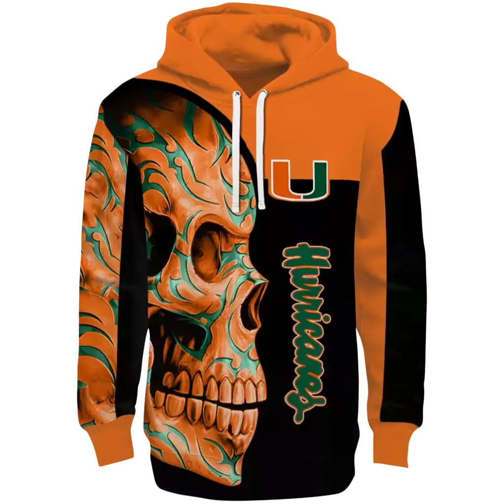 miami hurricanes skull motif orange black hoodie best selling miami hurricanes skull motif orange black hoodie best selling