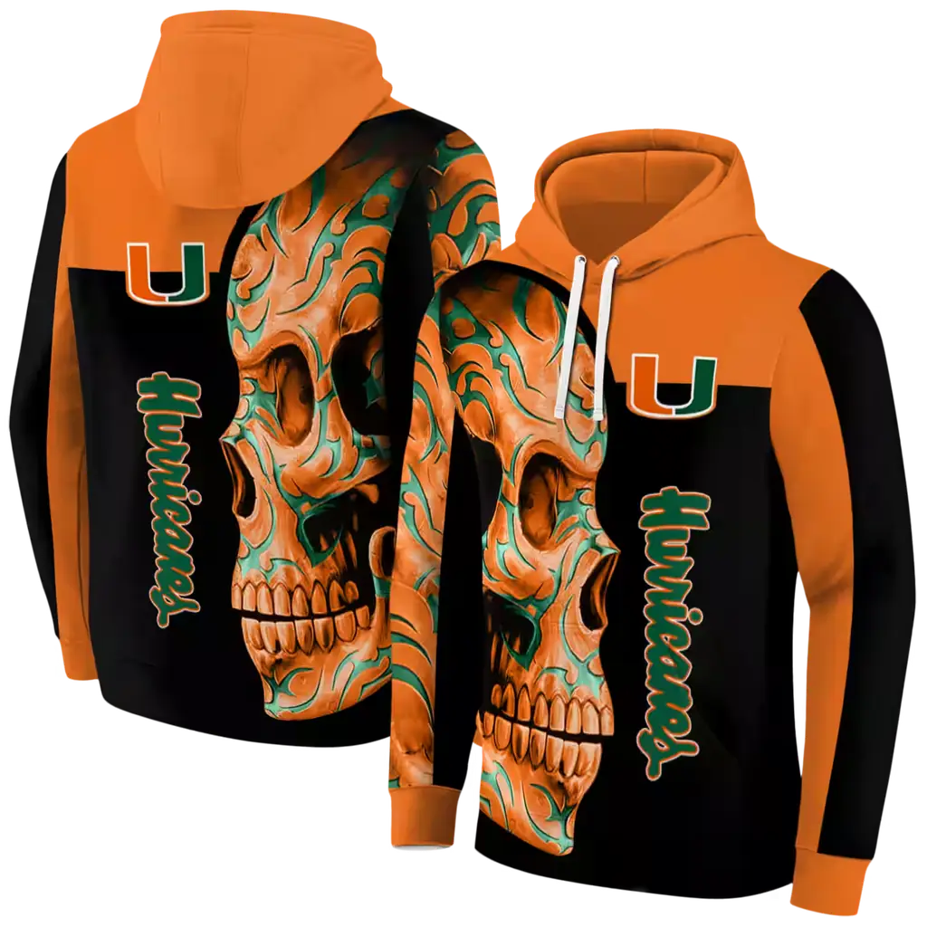miami hurricanes skull motif orange black hoodie fashion forward miami hurricanes skull motif orange black hoodie fashion forward