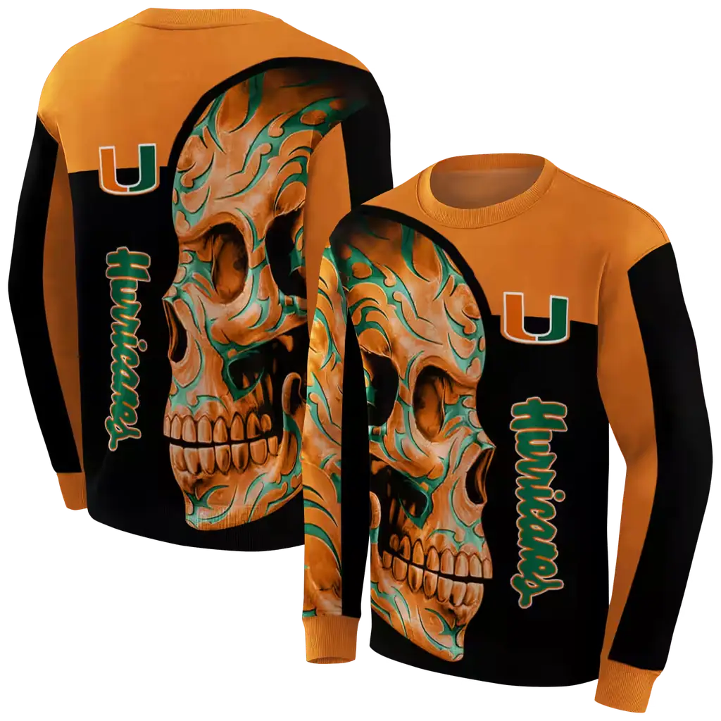 miami hurricanes skull motif orange black hoodie premium grade miami hurricanes skull motif orange black hoodie premium grade