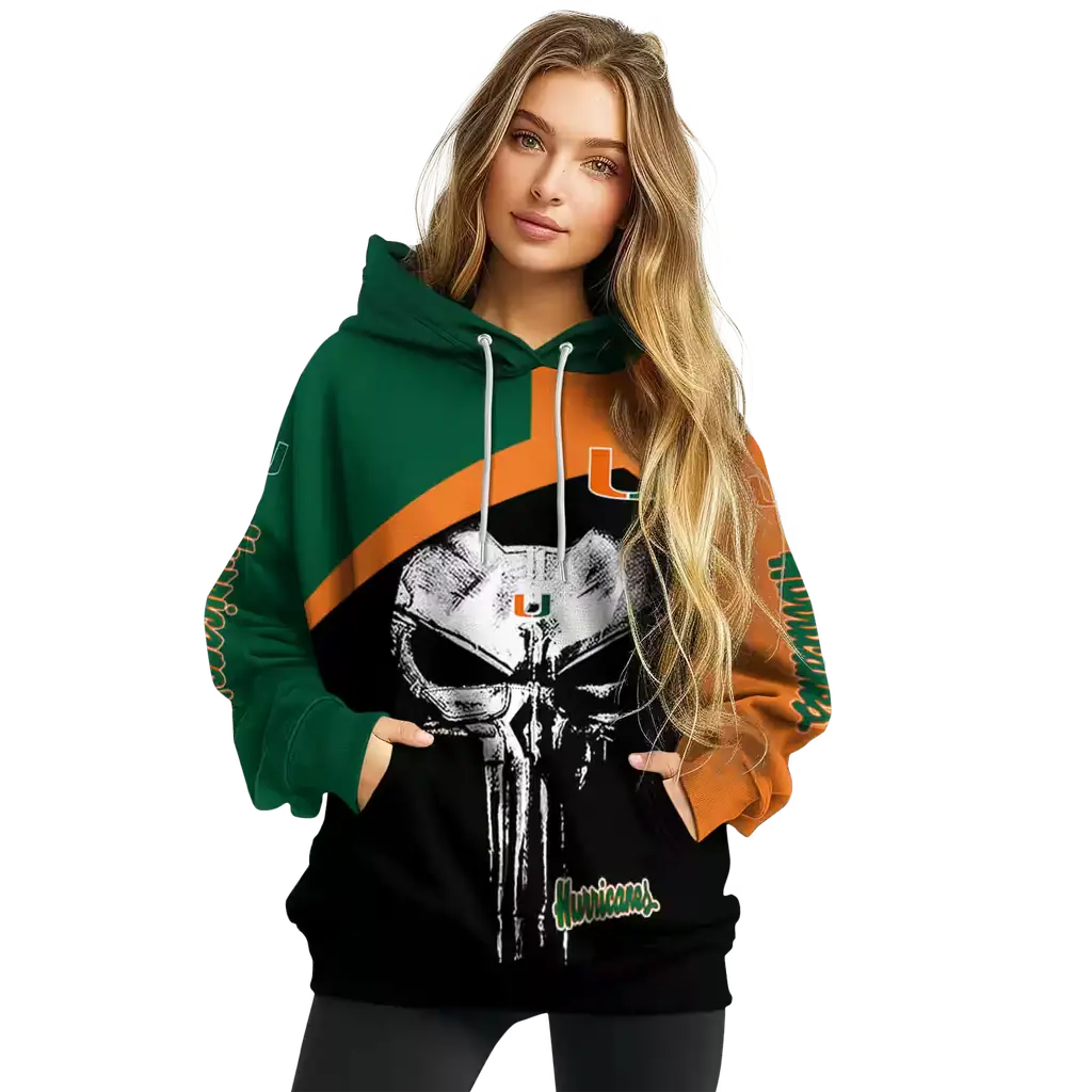 miami hurricanes skull punisher green black hoodie high quality miami hurricanes skull punisher green black hoodie high quality